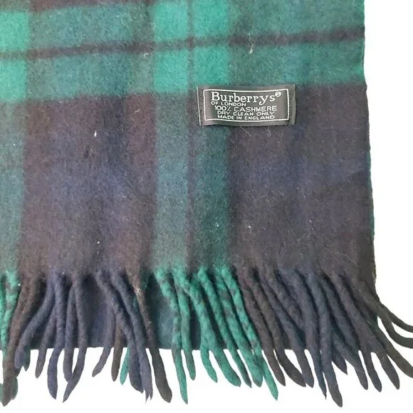 Vintage Burberry Navy Blue Green Plaid Fall Winter Luxury Outdoor Scarf Scarves - Picture 4 of 4